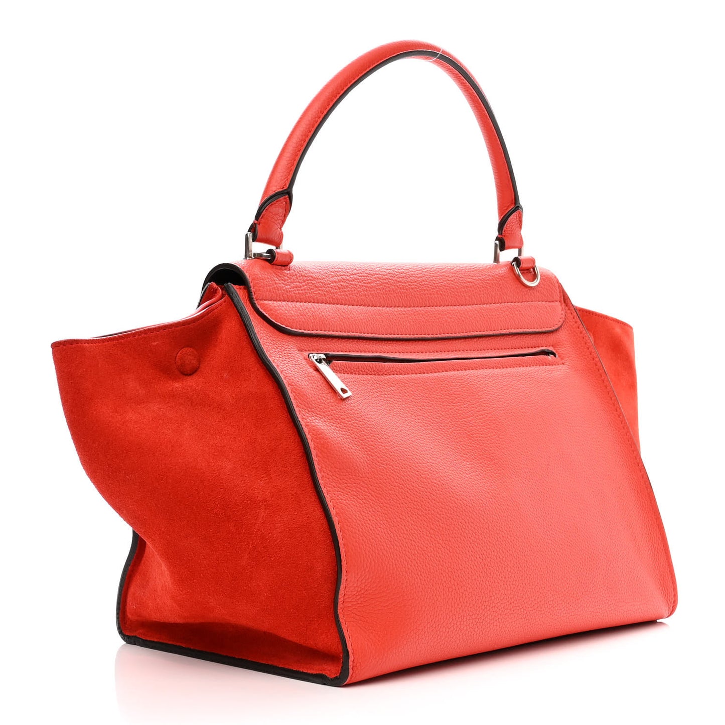 Drummed Calfskin Suede Medium Trapeze Vermillion