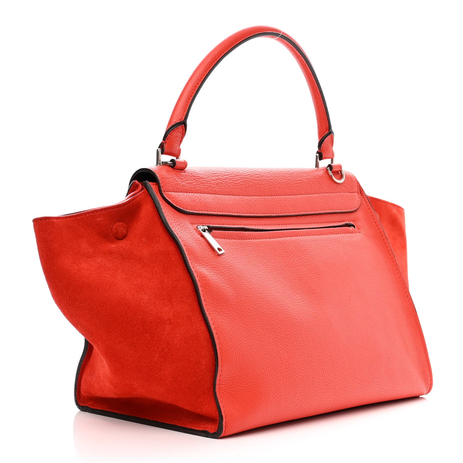 Celine Drummed Calfskin Suede Medium Trapeze Vermillion 3 of 12