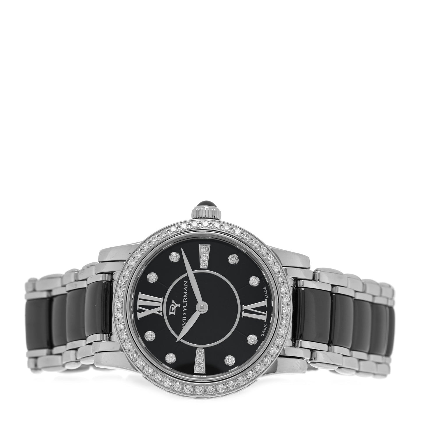 Stainless Steel Ceramic Diamond Bezel 30mm Classic Quartz Watch Black