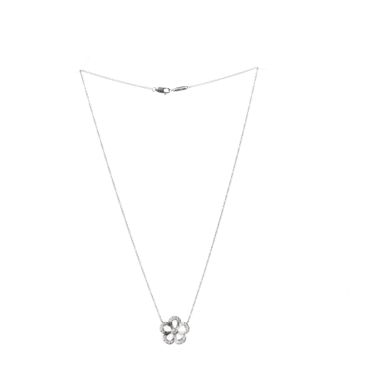 Tiffany Platinum Diamond Enchant Flower Pendant Necklace 4 of 7