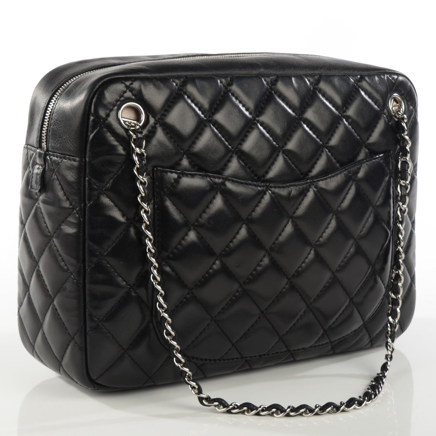 Lambskin Quilted Large Camera Case Black