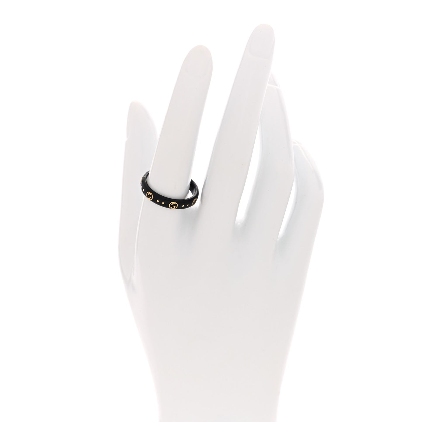 18K Yellow Gold Synthetic Corundum Icon Ring 58 8.25 Black