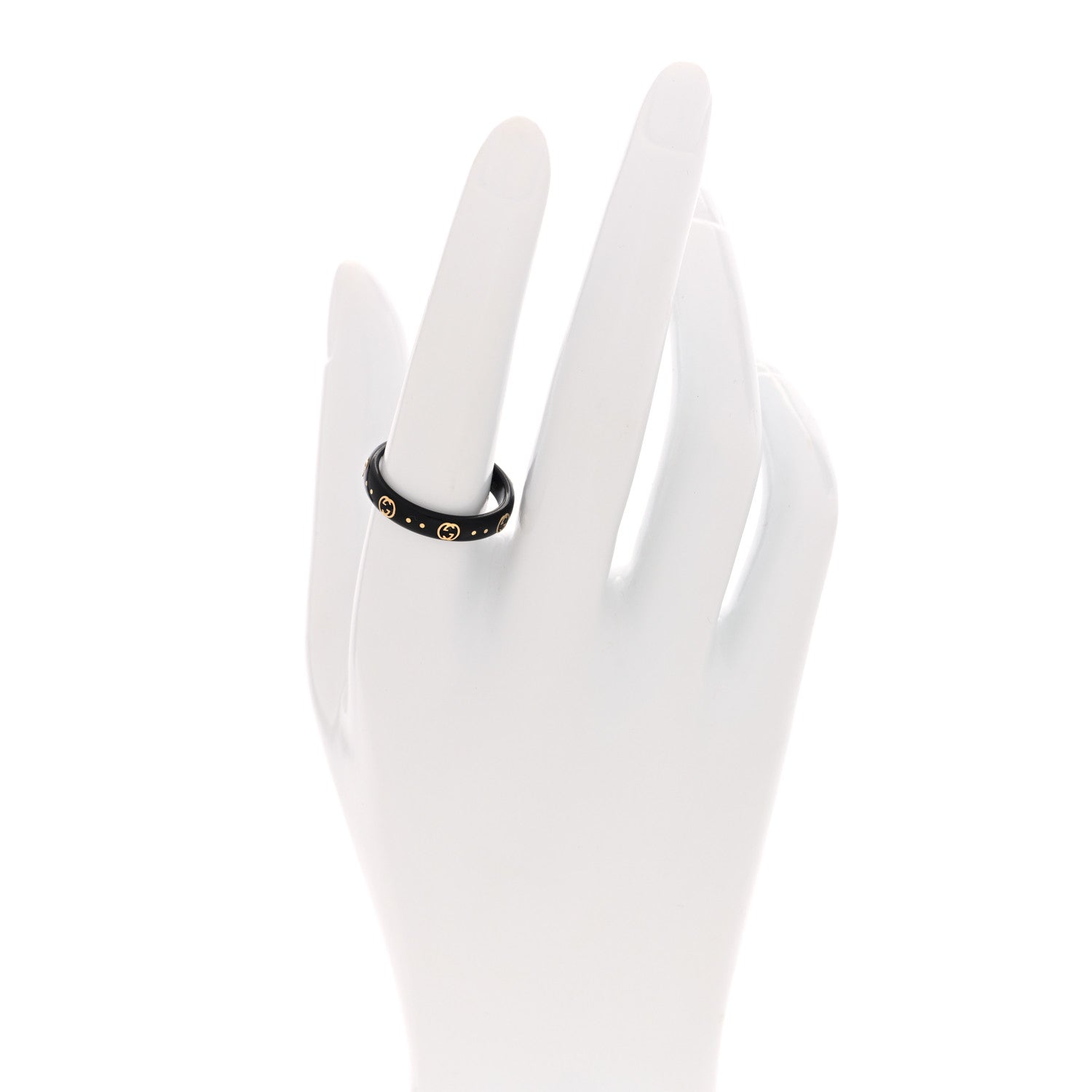 Gucci 18K Yellow Gold Synthetic Corundum Icon Ring 58 8.25 Black 2 of 6