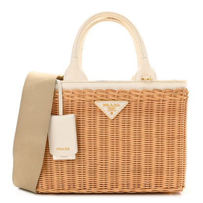 Prada Wicker Canvas Tote Naturale White 1 of 12