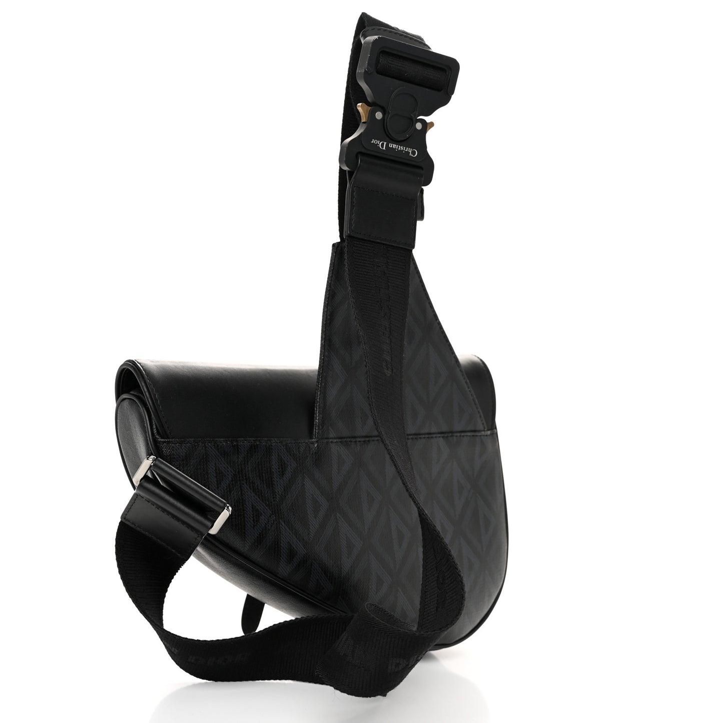 Smooth Calfskin Canvas CD Diamond Mens Saddle Bag Black