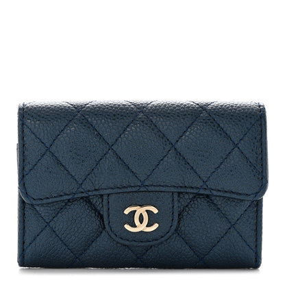 Chanel Metallic Caviar Quilted Flap Card Holder Wallet Dark Blue 1 of 7