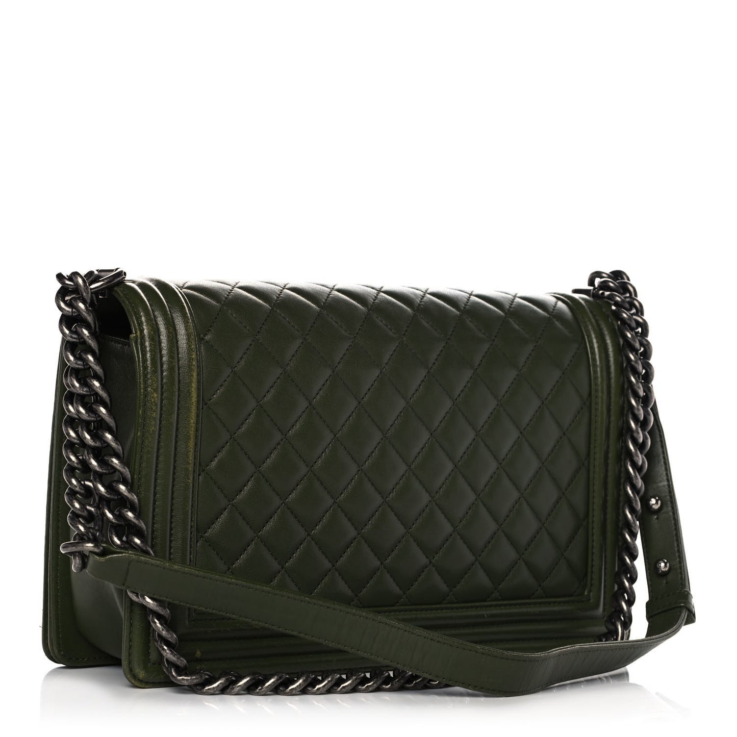 Lambskin Quilted New Medium Boy Flap Dark Green
