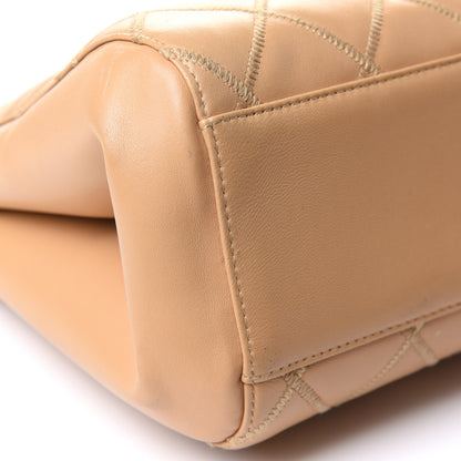 Chanel Lambskin Double Stitch Quilted Tote Beige 10 of 11