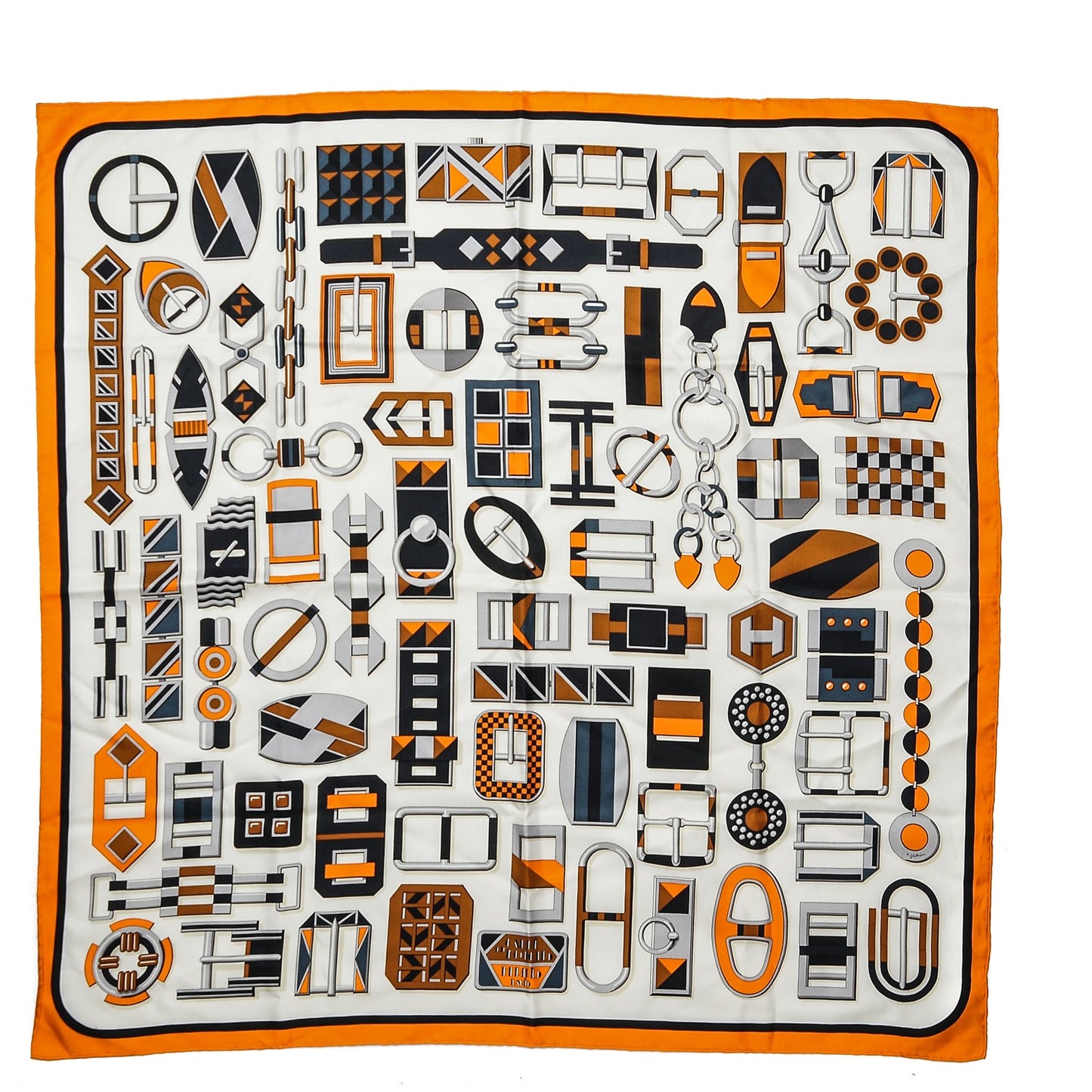 Silk Carré en Boucles Scarf 90 Créme Orange Marron