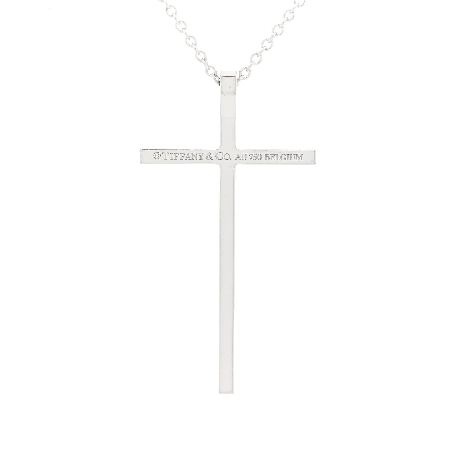 Tiffany 18K White Gold Diamond Metro Cross Pendant Necklace 3 of 4