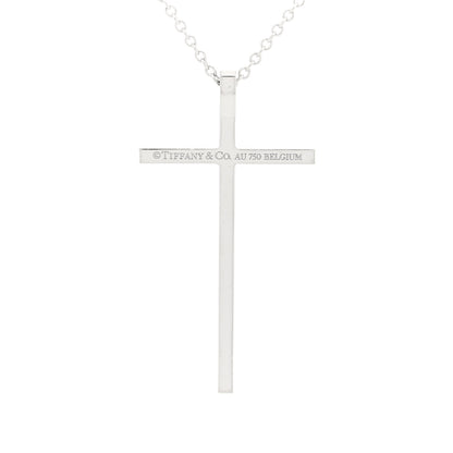 Tiffany 18K White Gold Diamond Metro Cross Pendant Necklace 3 of 4