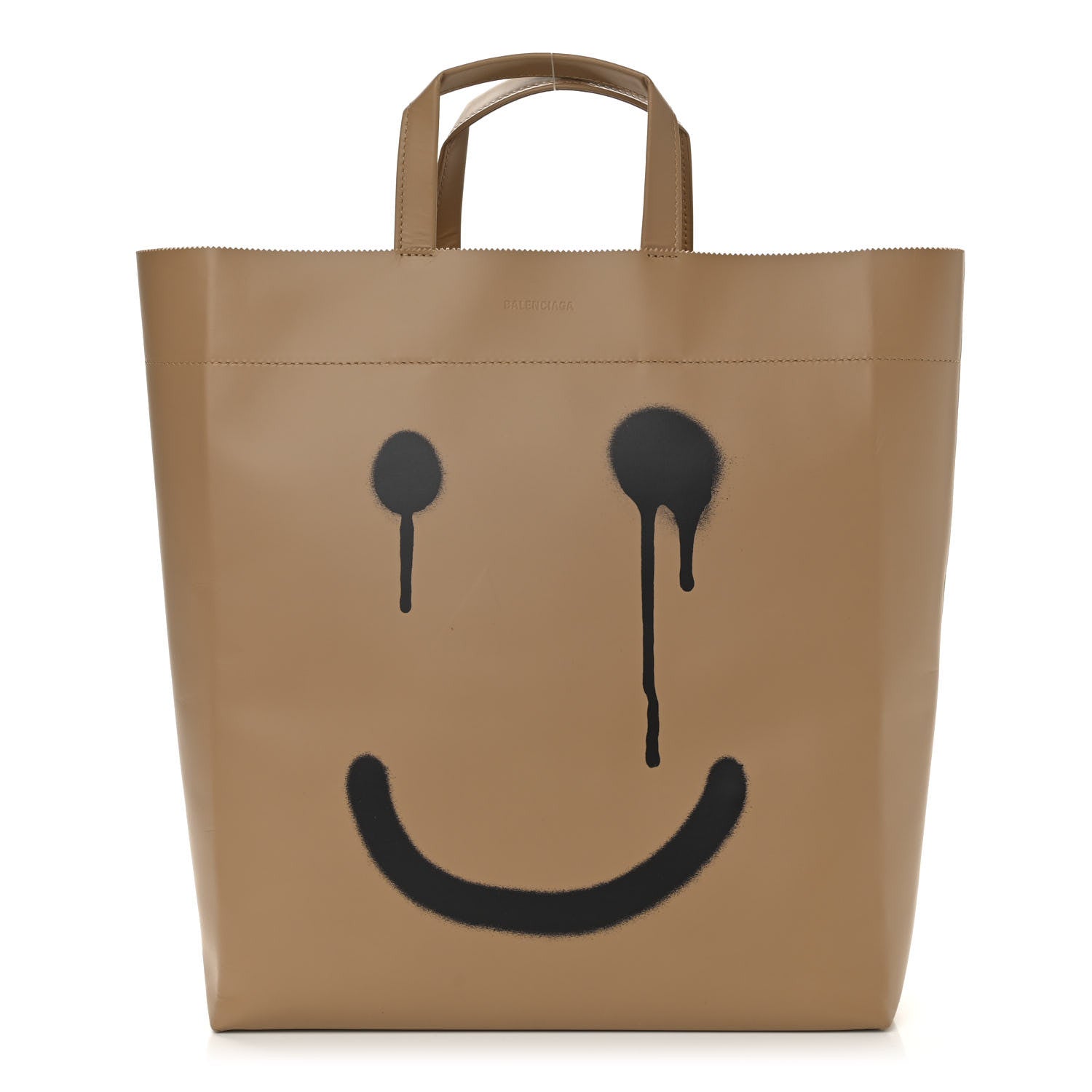 Balenciaga Calfskin Printed Happy Sad Medium Market Shopper Tote Light Brown 3 of 12