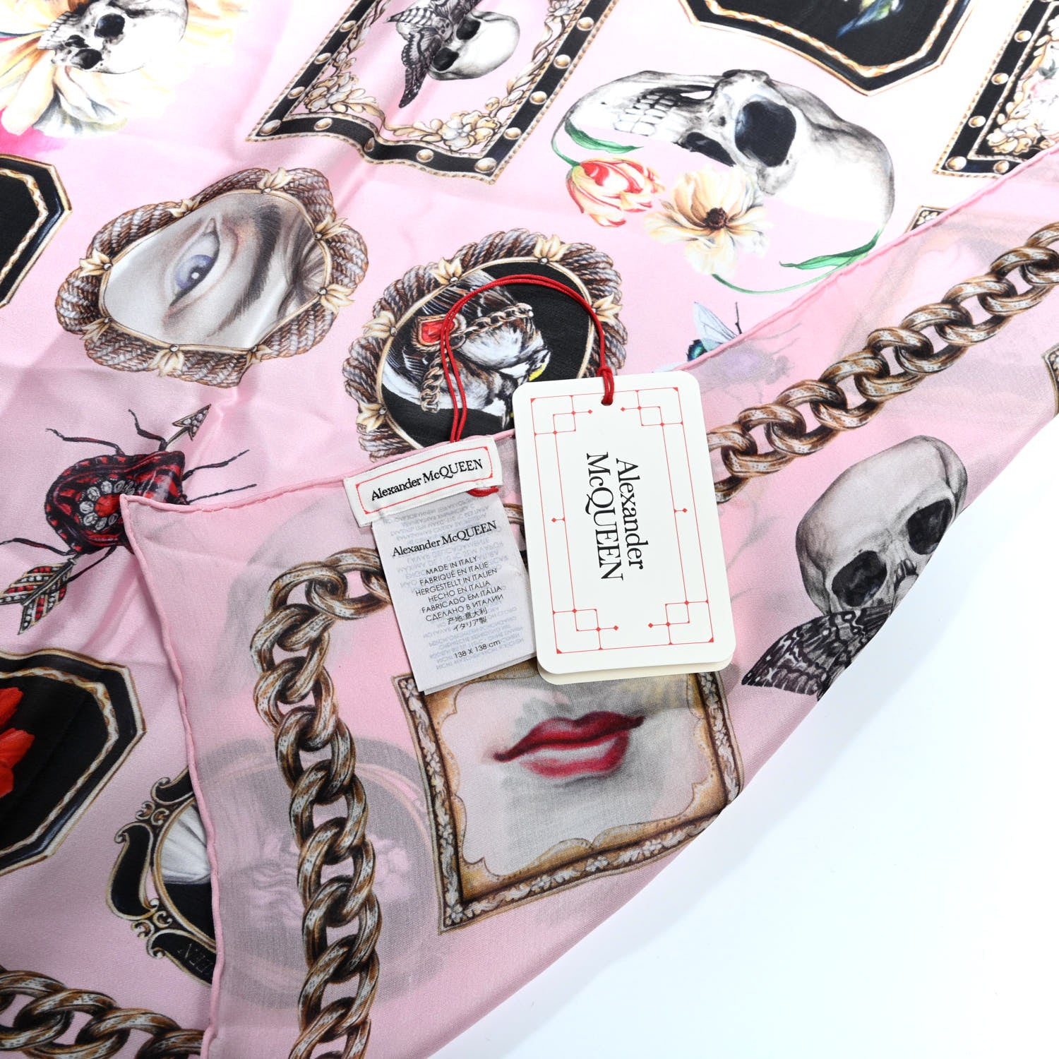 Alexander McQueen Silk Cameo and Curiosity Scarf Bordeaux Pink 2 of 6