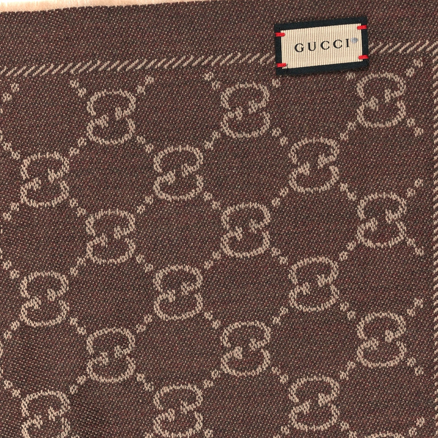 Wool Jacquard GG Monogram Sten Fringe Scarf Light Brown