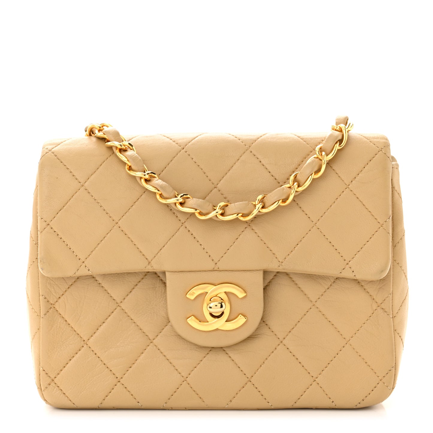 Lambskin Quilted Mini Square Flap Beige