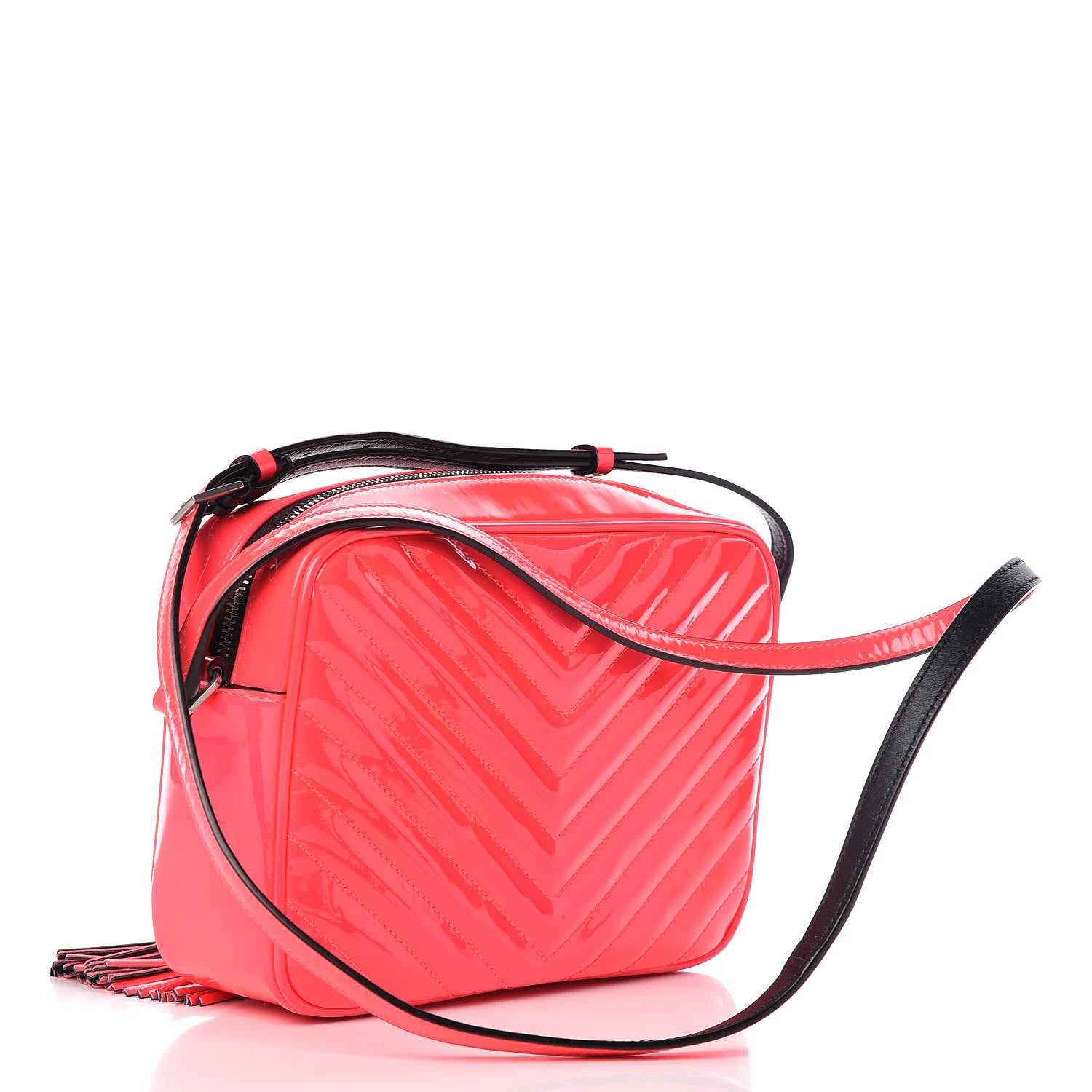 Saint Laurent Patent Calfskin Matelasse Monogram Lou Camera Bag Neon Pink 3 of 9