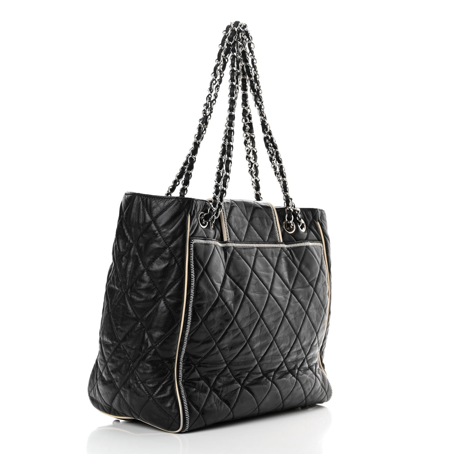Chanel Glazed Lambskin Quilted Large North South Tote Black 3 of 15
