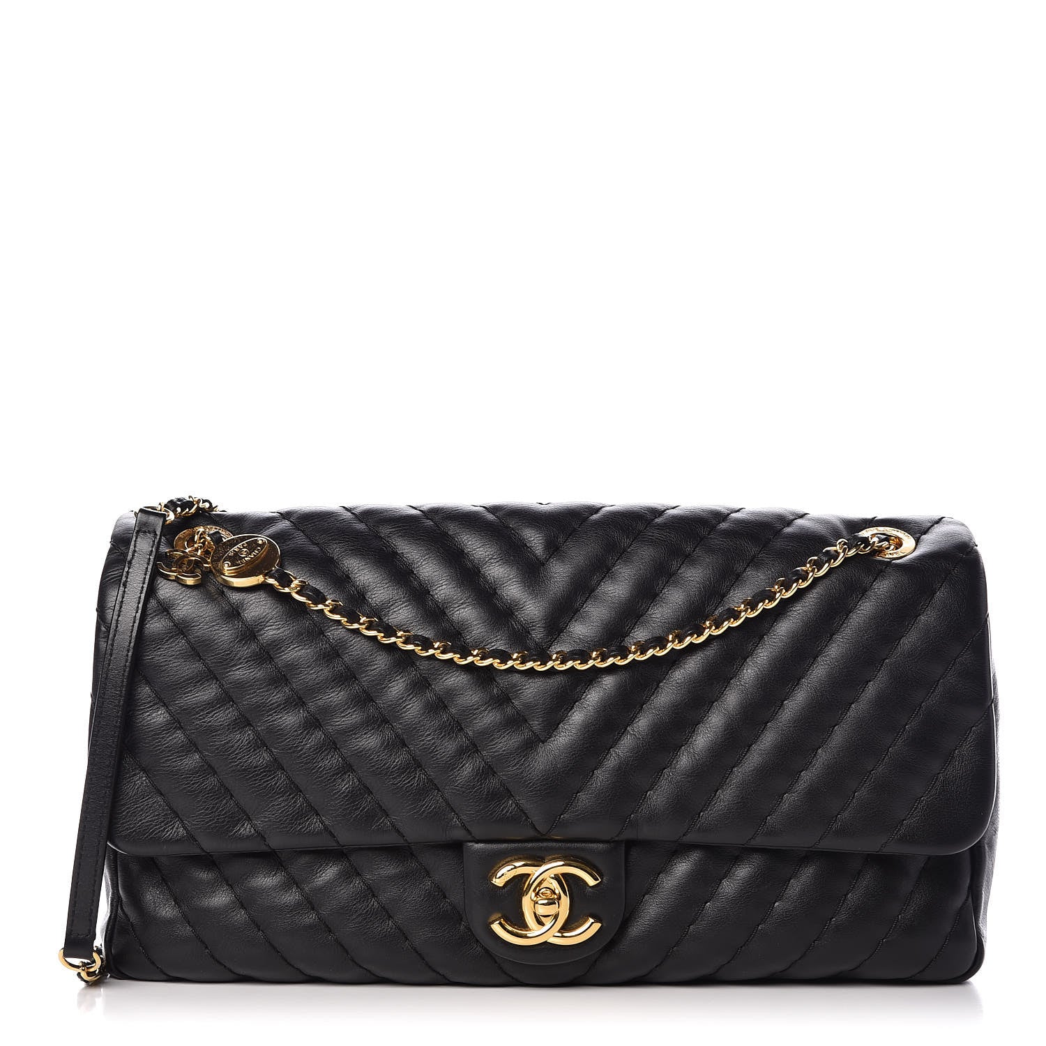 Chanel Calfskin Surpique Chevron Large Flap Black 1 of 10