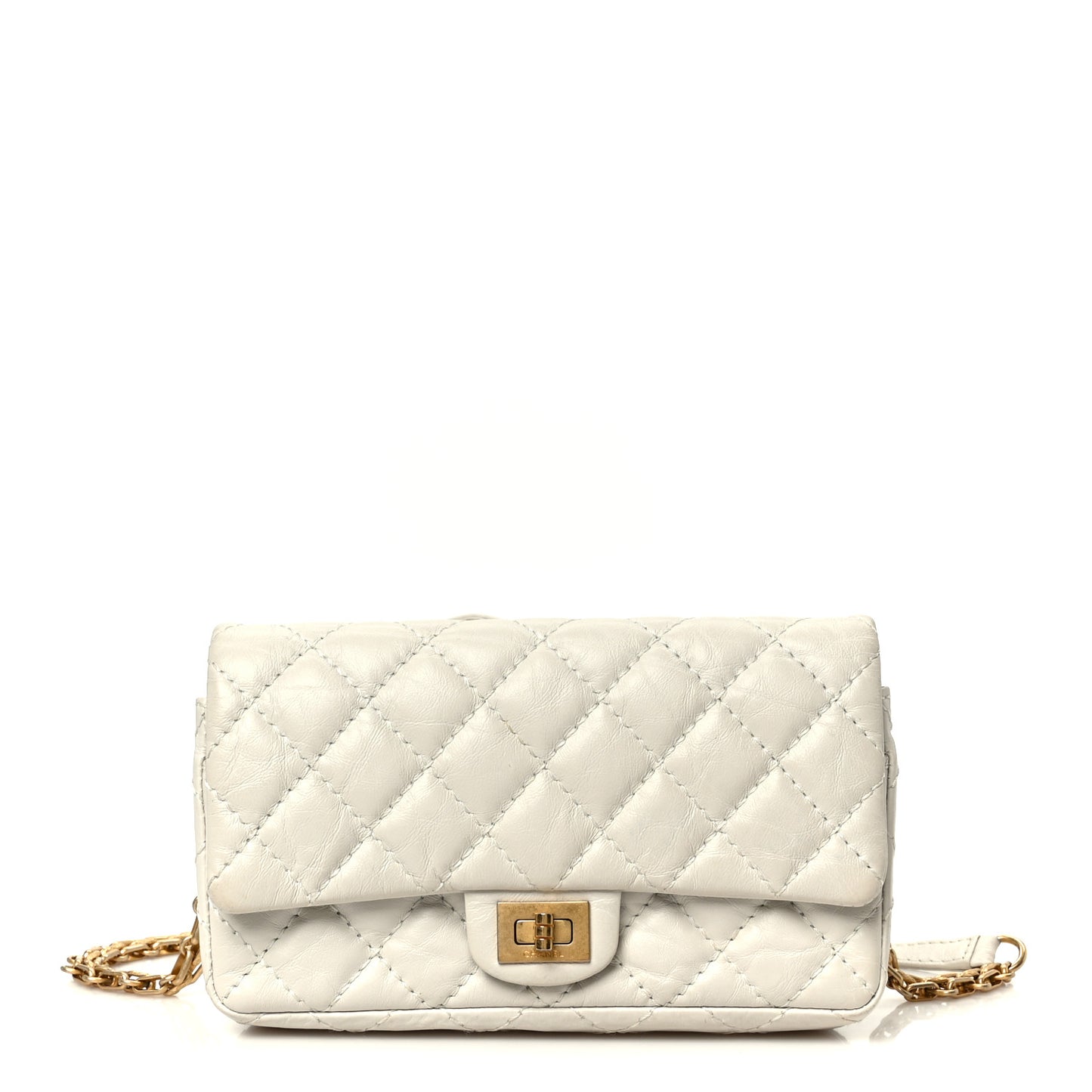 Aged Calfskin Quilted 2.55 Reissue Flap Belt Bag Clutch White