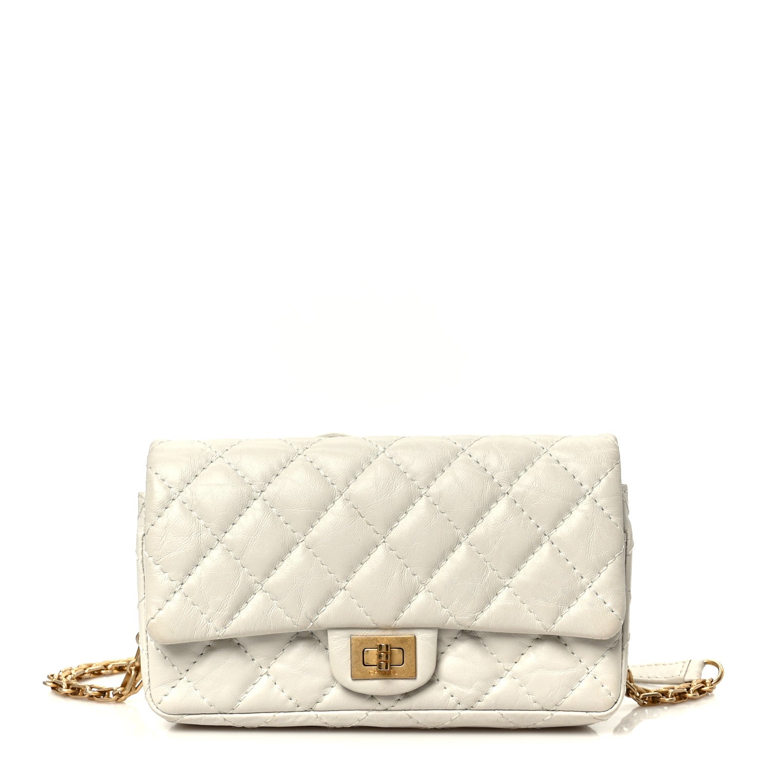 Chanel Aged Calfskin Quilted 2.55 Reissue Flap Belt Bag Clutch White 1 of 9