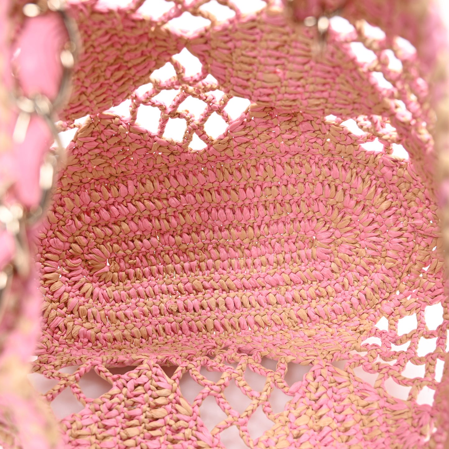 Raffia Effect Braided Small Shopping Bag Beige Pink