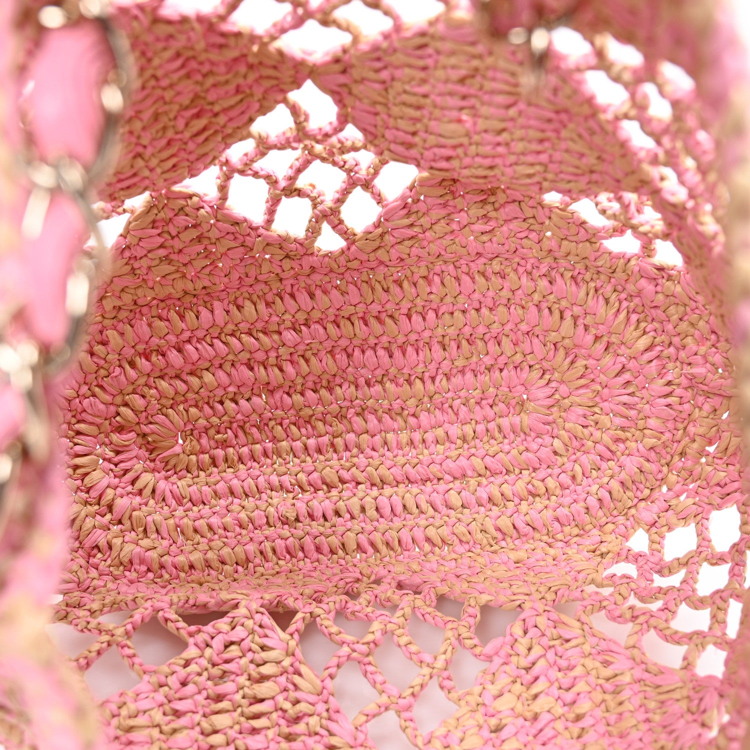 Chanel Raffia Effect Braided Small Shopping Bag Beige Pink 6 of 11