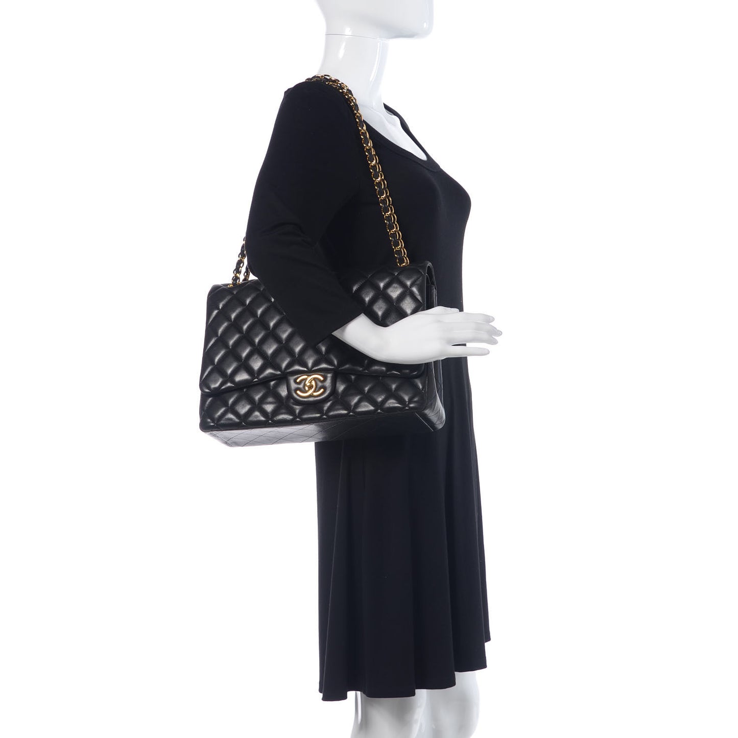 Lambskin Quilted Maxi Double Flap Black