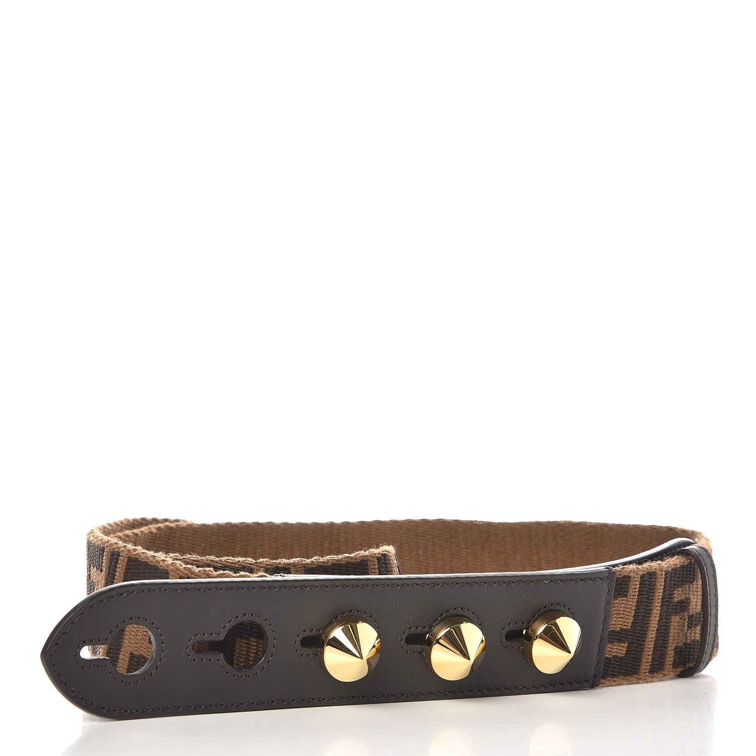 Fendi Ribbon Vitello Century FF 1974 Studded Strap You Fango Marrone Ebano 2 of 6