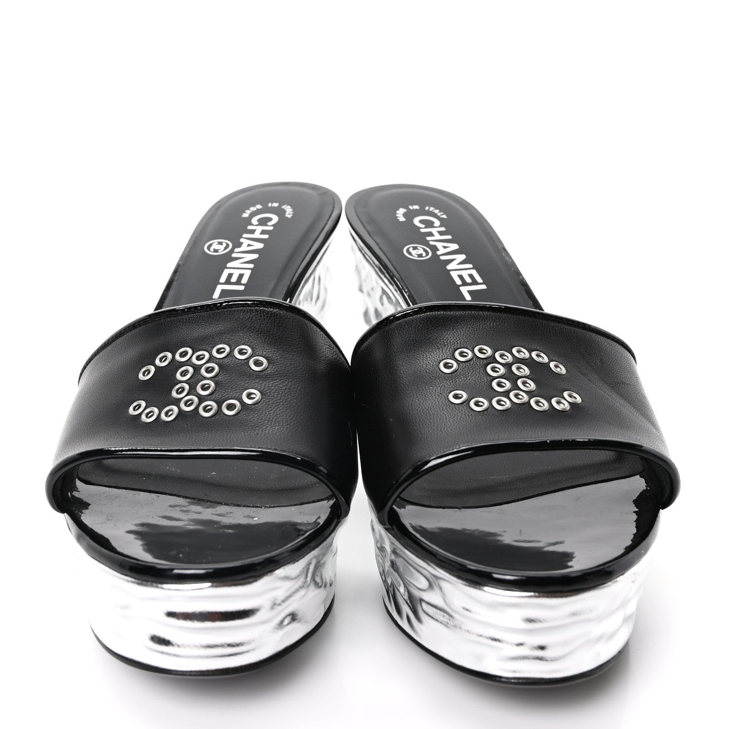 Chanel Lambskin Metallic Wedge 35.5 Black 3 of 9