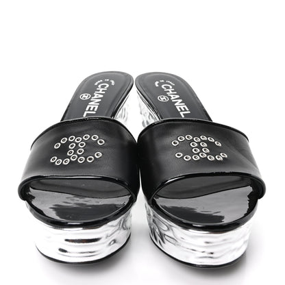 Chanel Lambskin Metallic Wedge 35.5 Black 3 of 9
