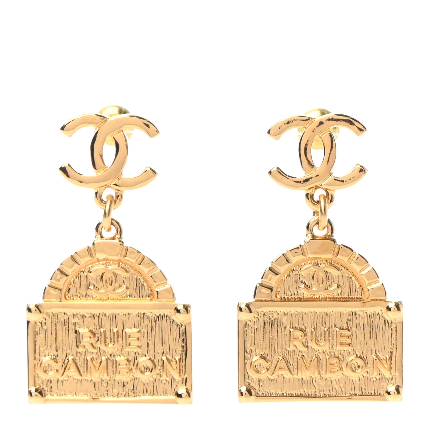 Chanel Metal CC Rue Cambon Drop Earrings Gold 1 of 4