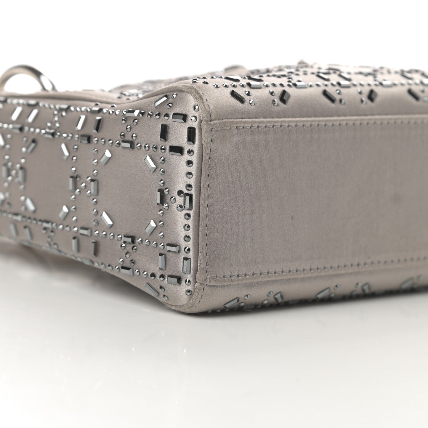 Satin Crystal Cannage Mini Lady Dior Gray