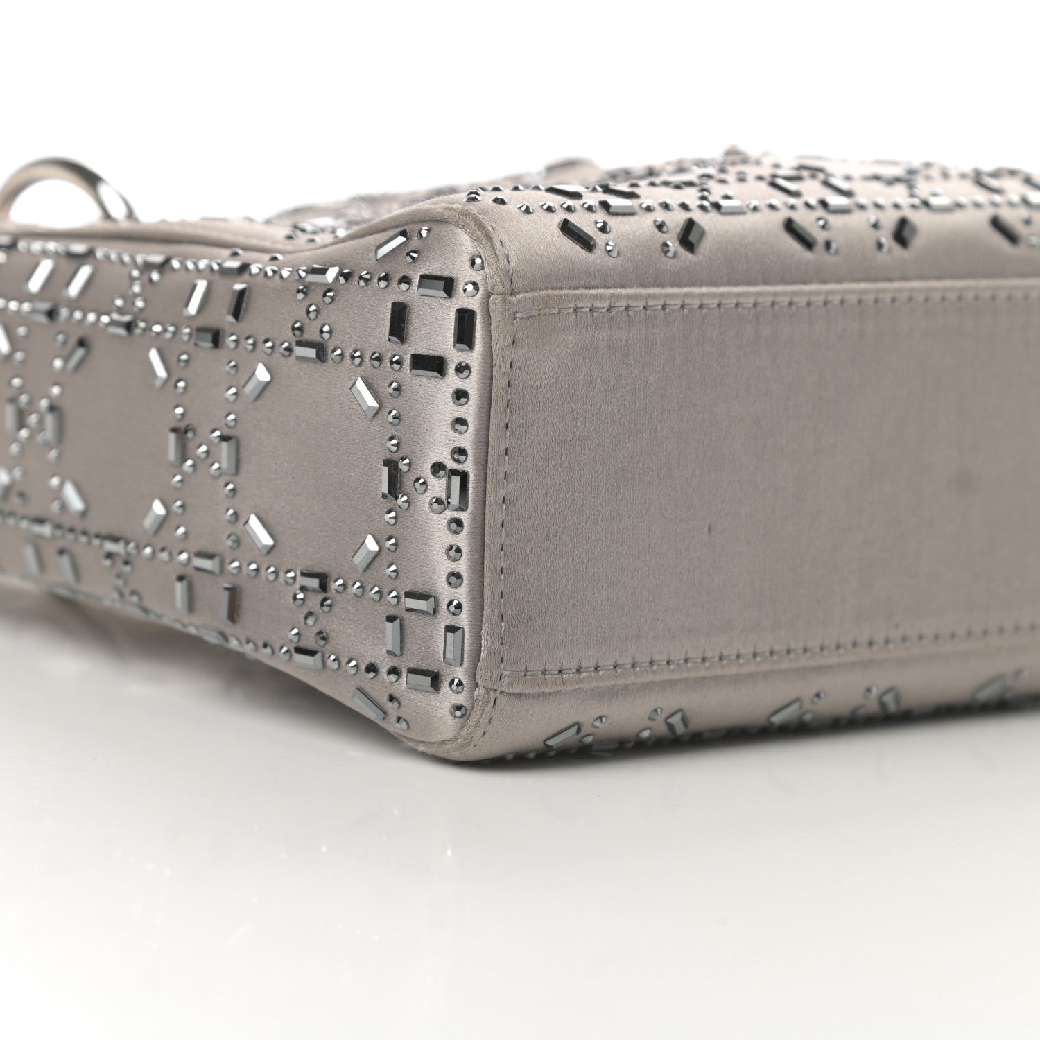 Christian Dior Satin Crystal Cannage Mini Lady Dior Gray 9 of 13