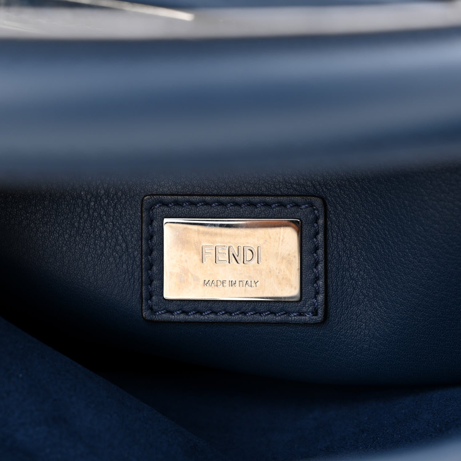 Fendi Vitello Seta Studded Medium Peekaboo Iconic Satchel Blue 8 of 12