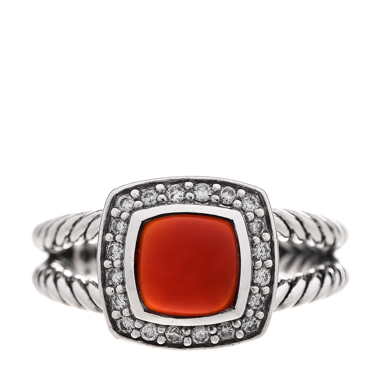 David Yurman Sterling Silver Diamond Carnelian 7mm Petite Albion Ring 52 6 1 of 5