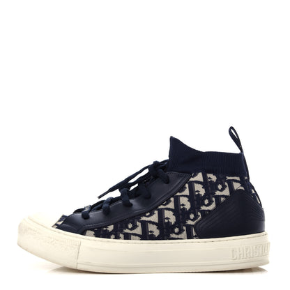 Christian Dior Technical Knit Calfskin Oblique Womens Walk'n Dior Mid Top Sneakers 39 Deep Blue 1 of 10