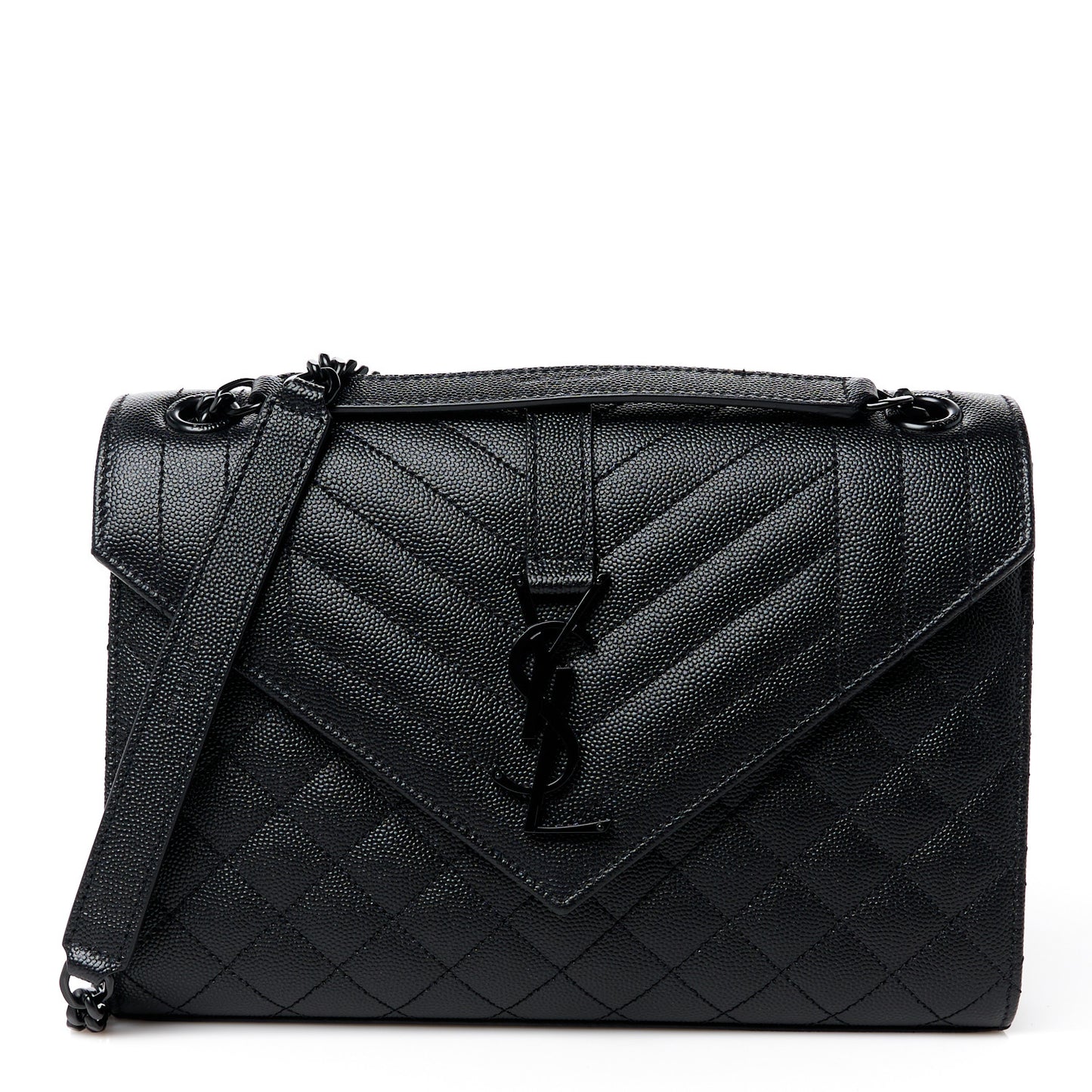 Grain De Poudre Textured Mixed Matelasse Triquilt Medium Monogram Monochrome Satchel Black