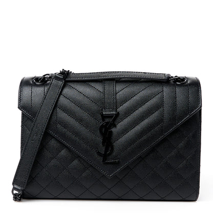 Saint Laurent Grain De Poudre Textured Mixed Matelasse Triquilt Medium Monogram Monochrome Satchel Black 1 of 11