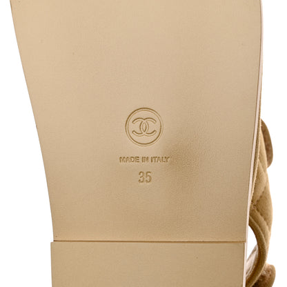 Chanel Suede Calfskin Pearl Velcro Dad Sandals 35 Beige 8 of 9
