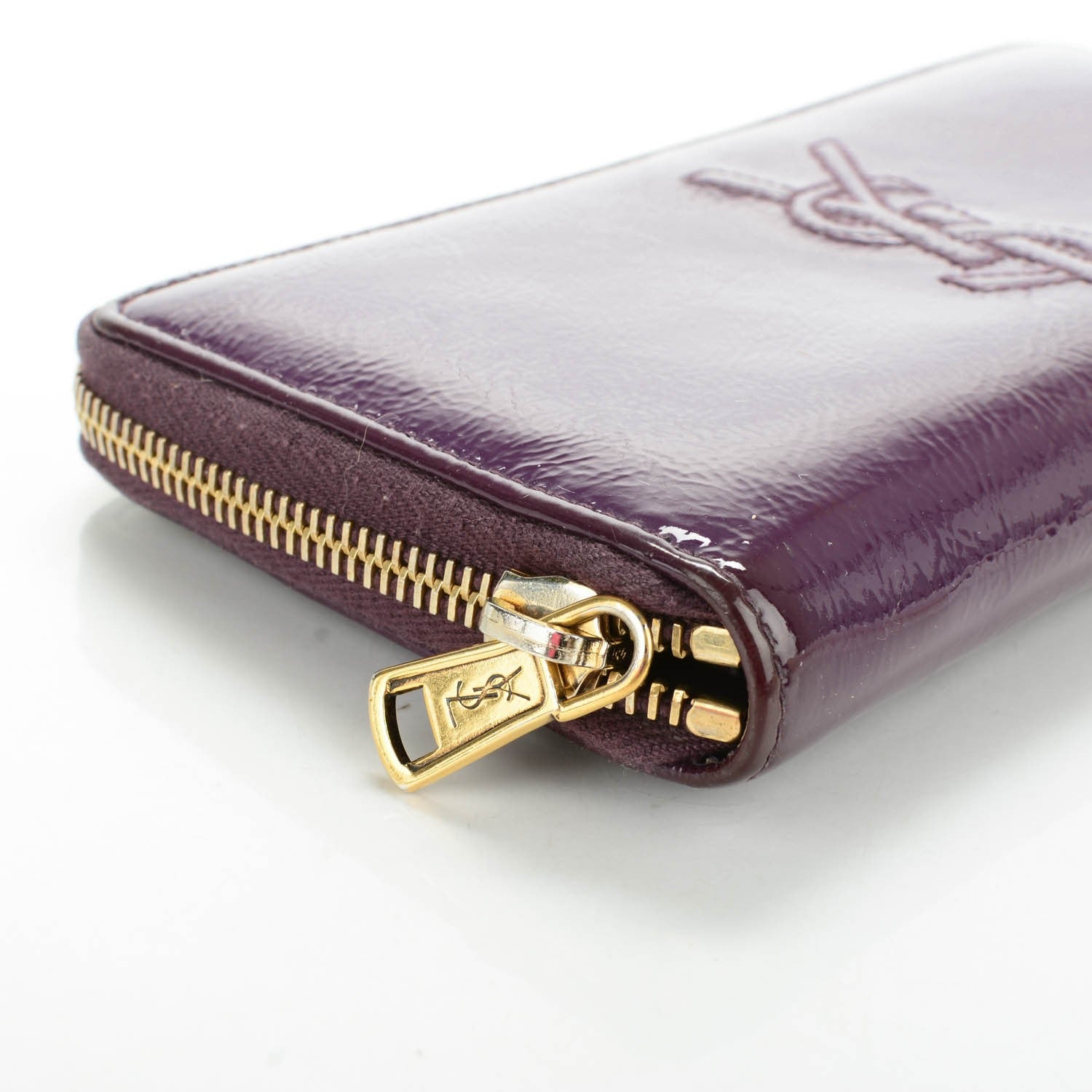 Saint Laurent Textured Patent Calfskin Belle De Jour Zip Around Wallet Purple 9 of 9