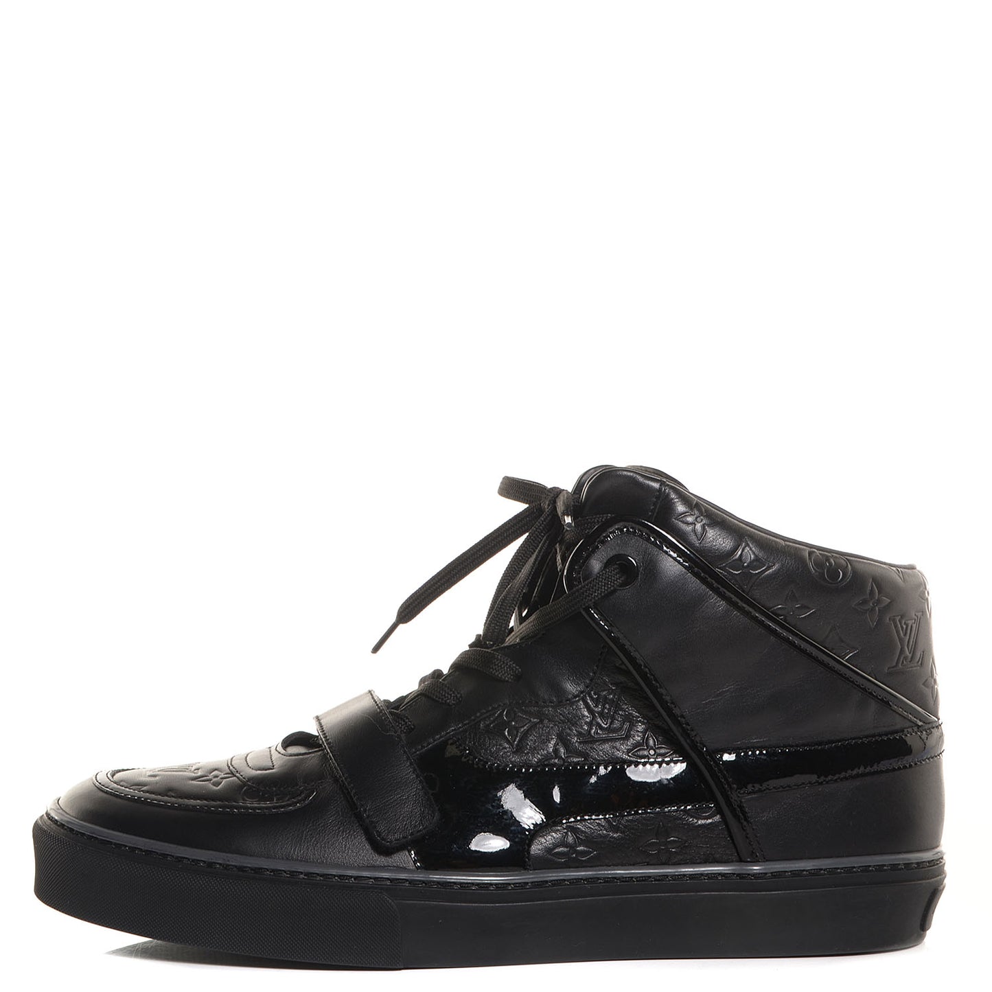 Patent Calfskin Embossed Monogram Tower Sneakers 9 Black