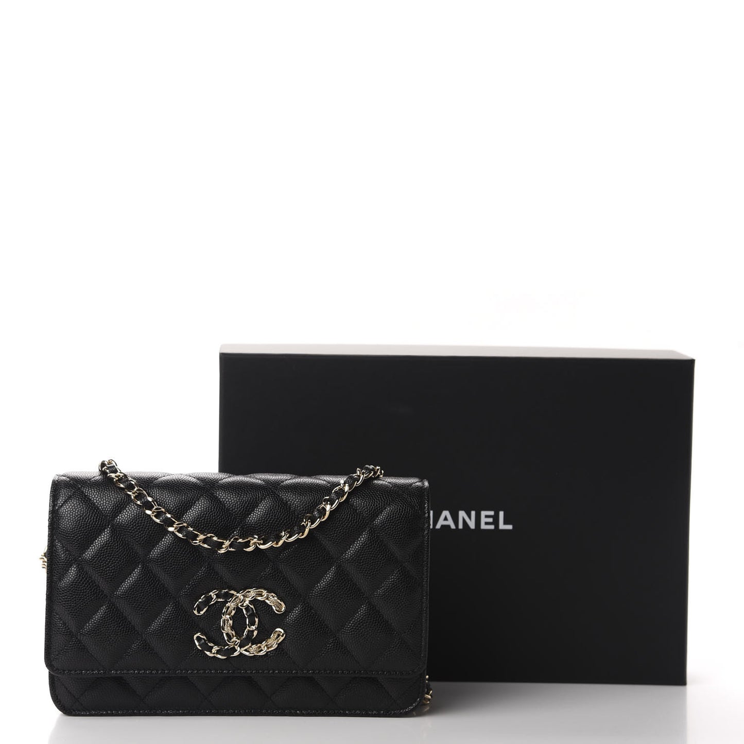Caviar Quilted French New Wave Chain CC Wallet On Chain WOC Black