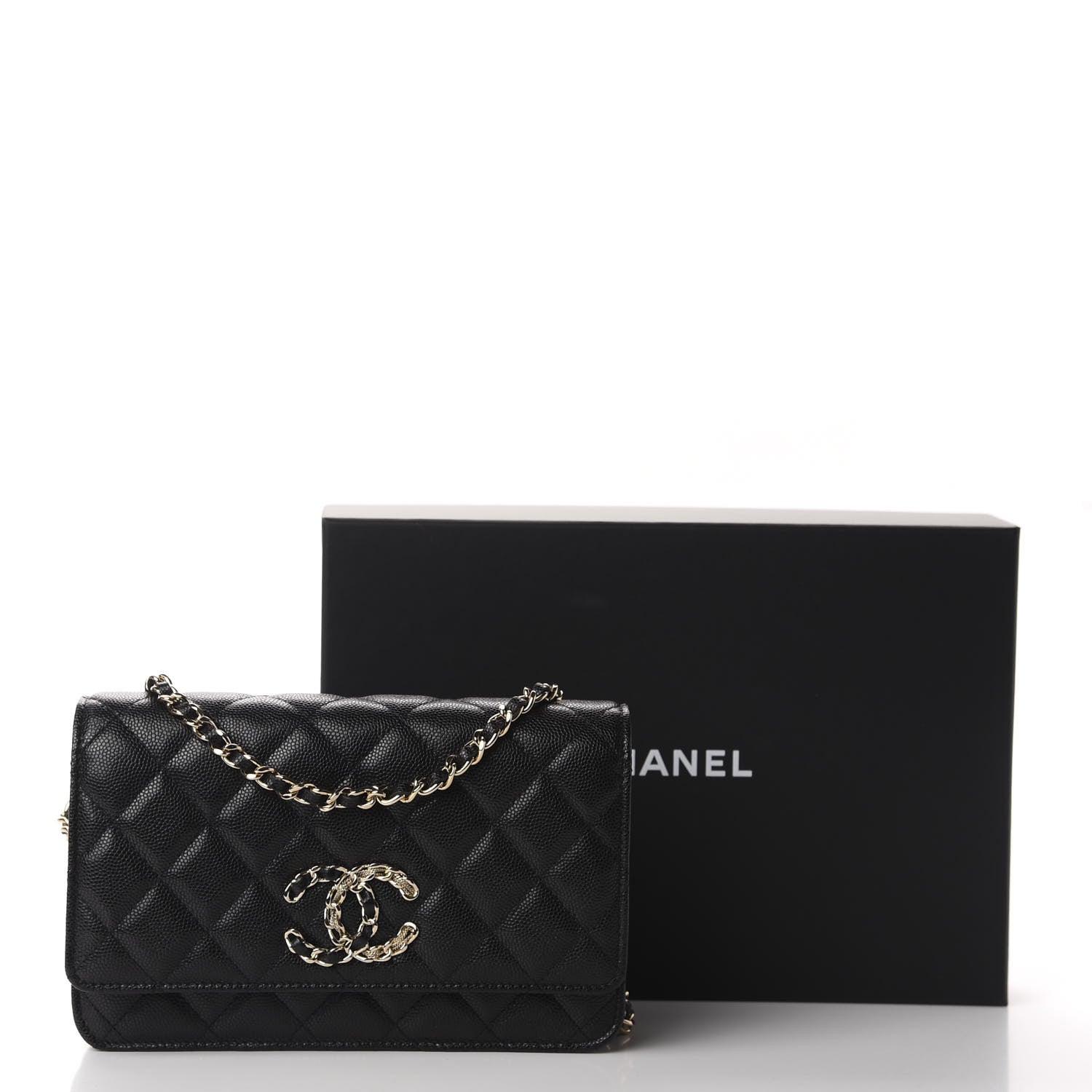 Chanel Caviar Quilted French New Wave Chain CC Wallet On Chain WOC Black 12 of 12