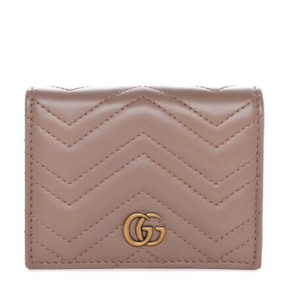 Gucci Calfskin Matelasse GG Marmont Card Case Wallet Porcelain Rose 1 of 8