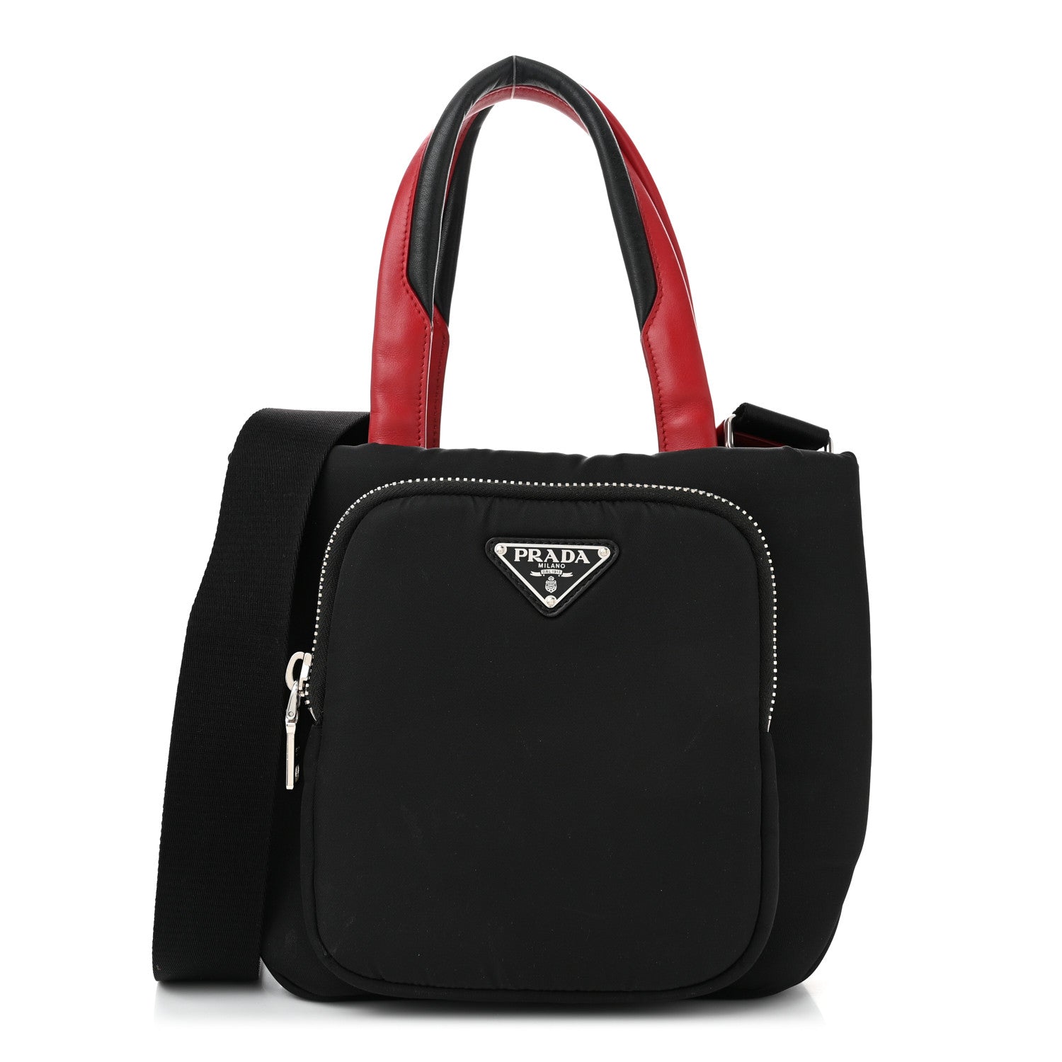 Prada Tessuto Nylon Pocket Small Cargo Tote Black Rosso 1 of 9