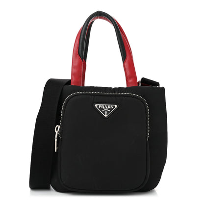 Prada Tessuto Nylon Pocket Small Cargo Tote Black Rosso 1 of 9