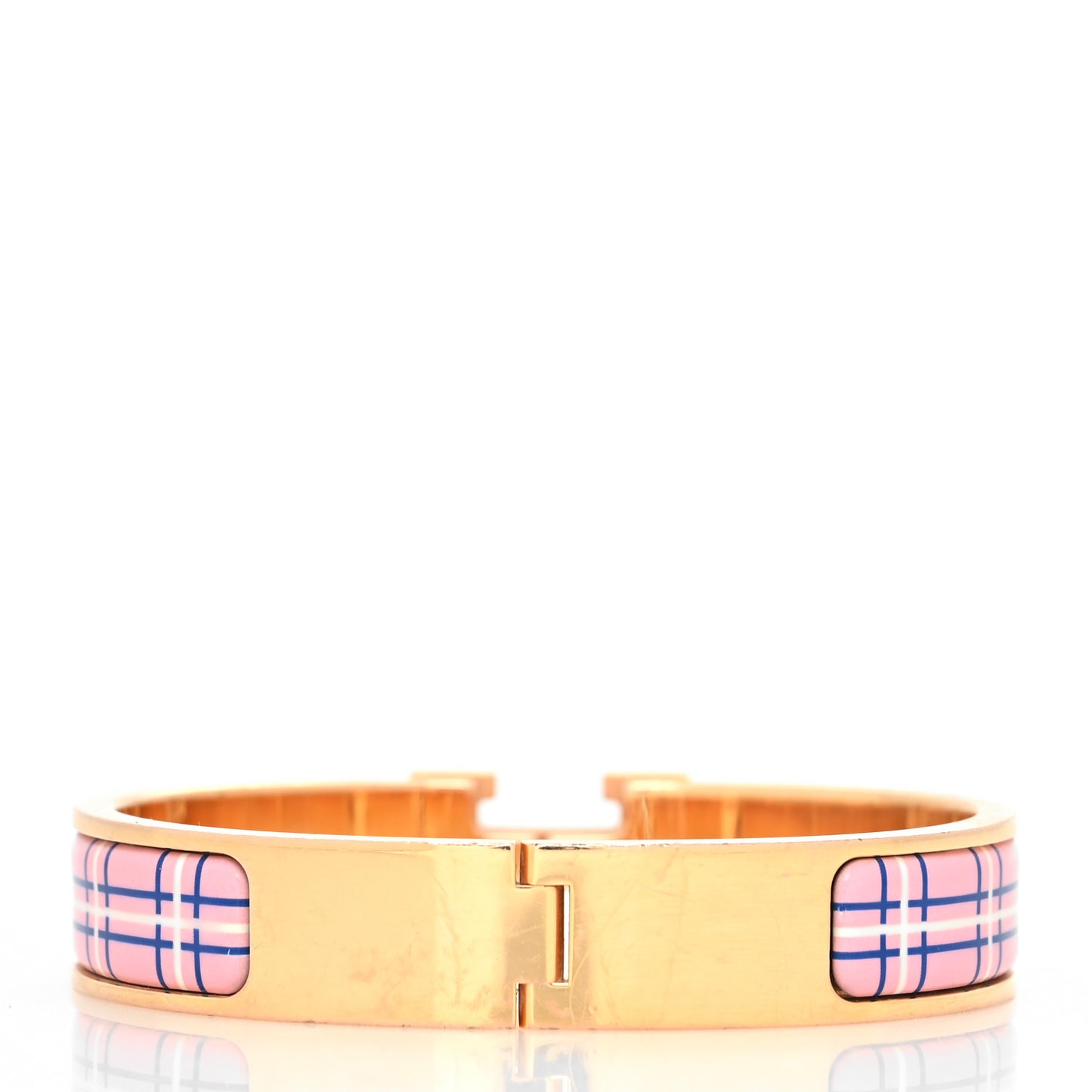 Enamel Printed Narrow Tartan Clic H Bracelet PM Pink Delirium