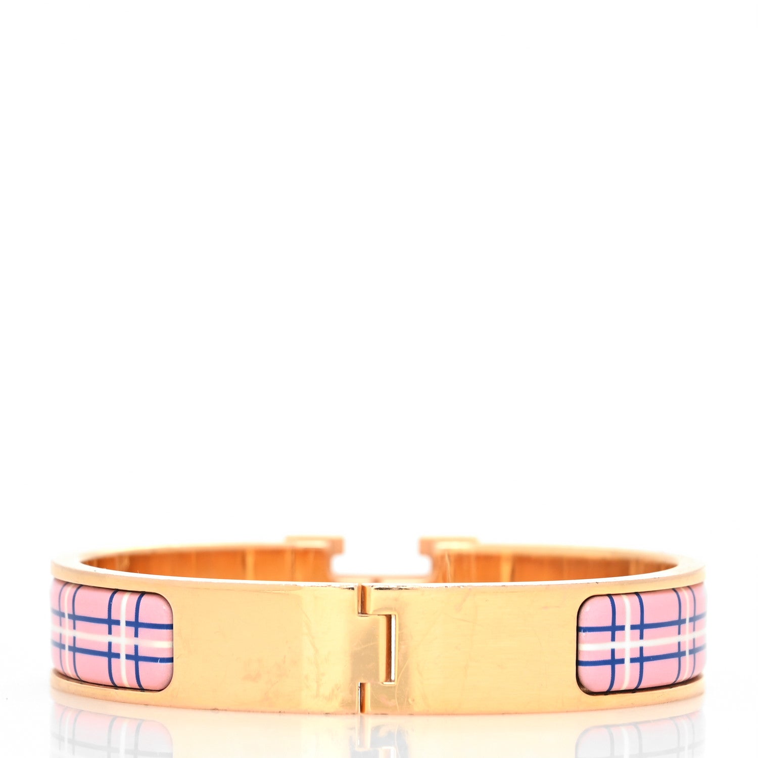 Hermes Enamel Printed Narrow Tartan Clic H Bracelet PM Pink Delirium 3 of 5