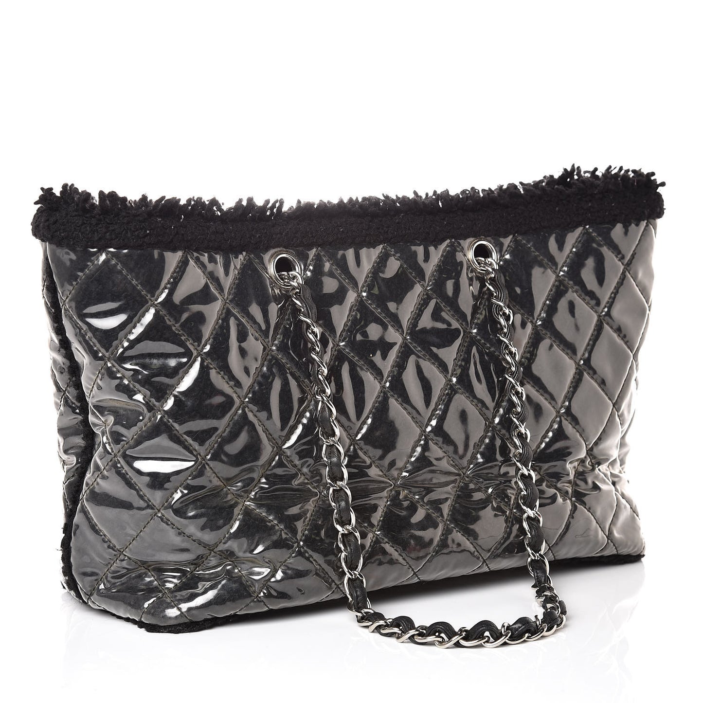 Vinyl Quilted Funny Tweed Tote Black