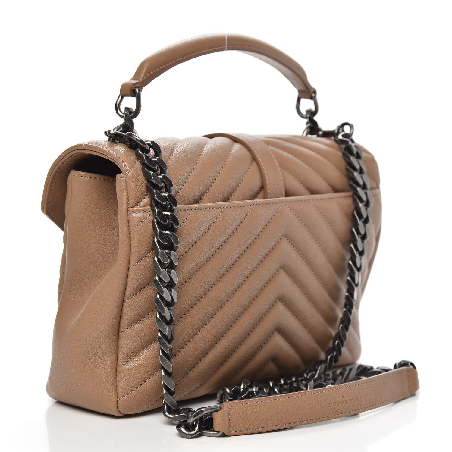 Saint Laurent Sheepskin Matelasse Chevron Monogram Medium College Bag Taupe 4 of 10